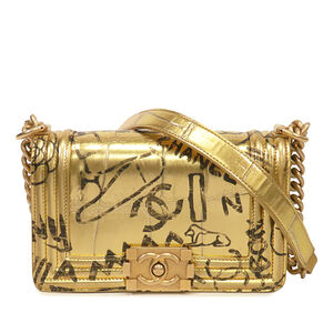 Pre-Loved Chanel Small Croc Embossed Leather Graffiti Cocodile Boy Flap